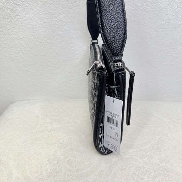 NWT DKNY Milo Crossbody Bag Black Monogram Thick Adjustable Strap Zip Magnet - Picture 6 of 16